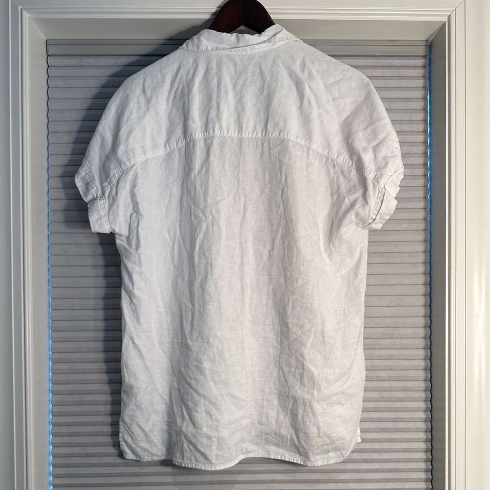 Lola River white linen blend short sleeve button down B-10 - Picture 2 of 4